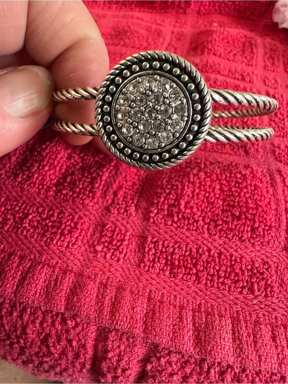 Source Unknown Silver-Tone Twisted Double-Band Crystal Cuff Bracelet